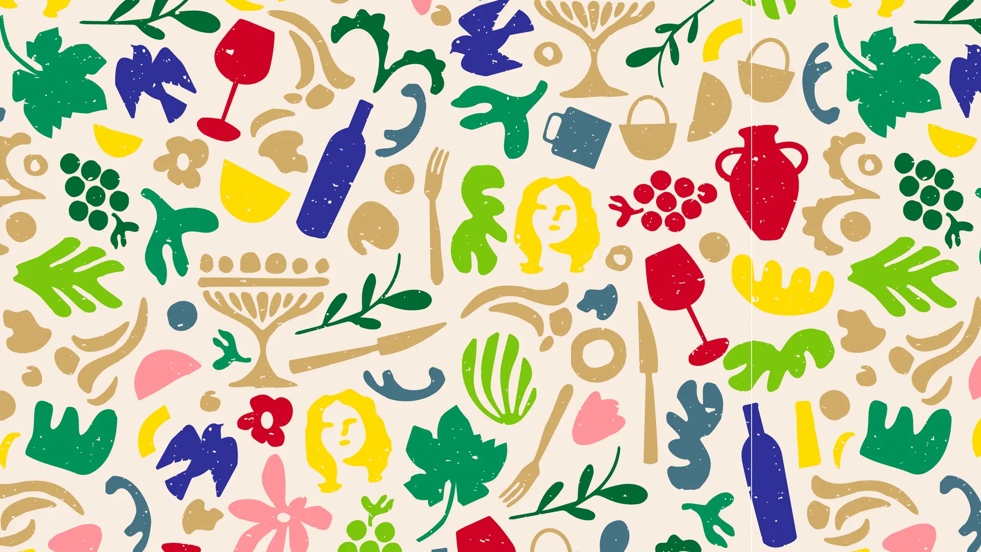 Hand-drawn Warwick pattern animated through red, green, yellow, blue and pink colour