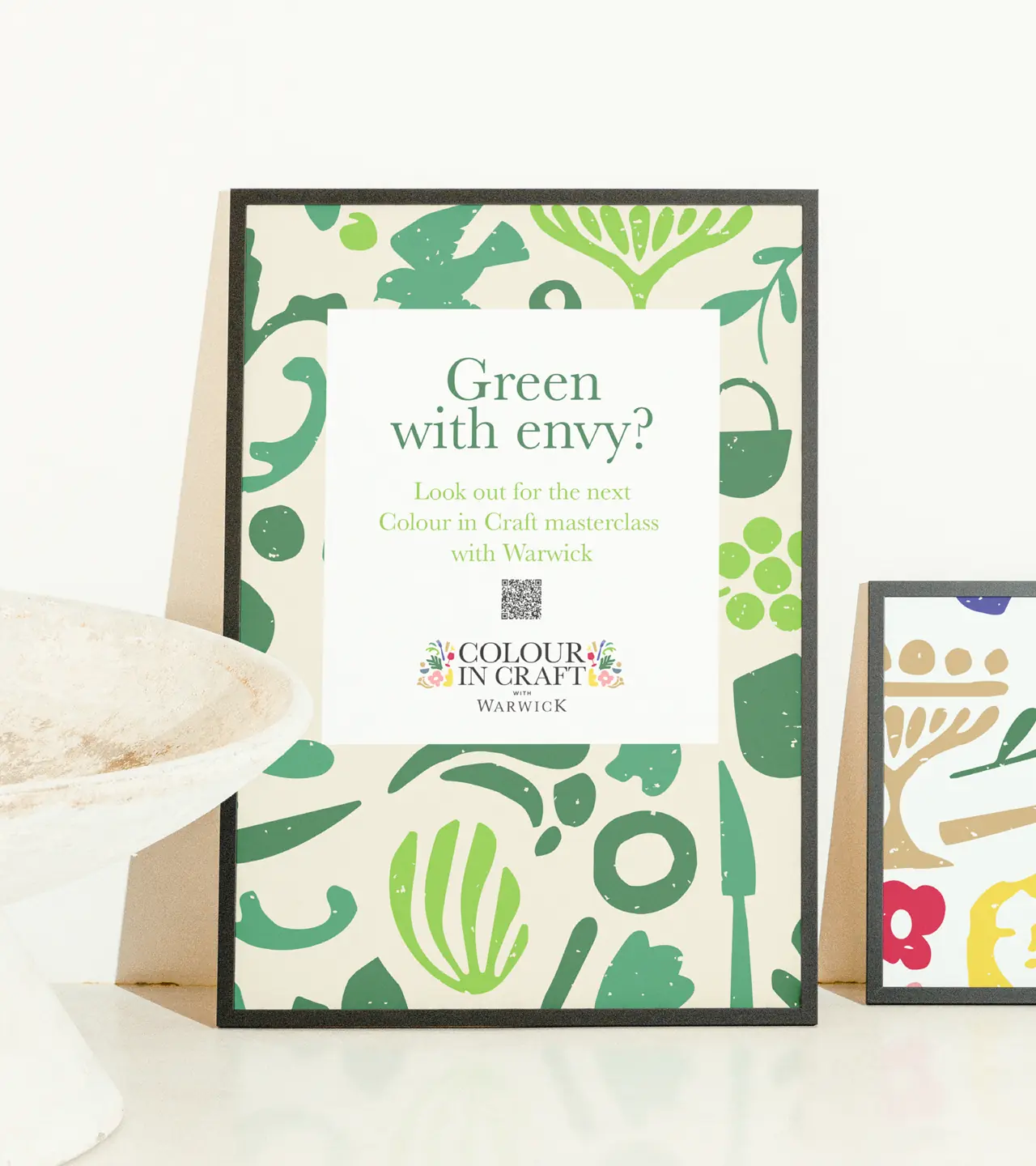 Green Colour in Craft poster and printed card displayed in an interior